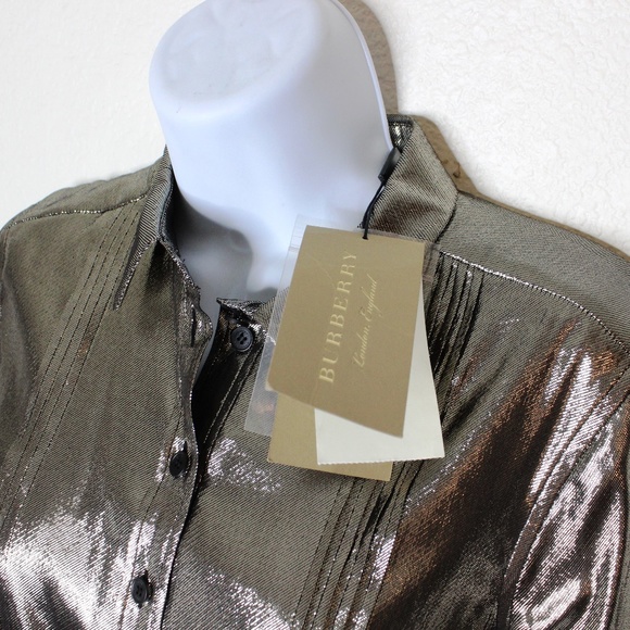 Burberry Button Up Shirt Silver Dipper Metallic - Picture 4 of 8